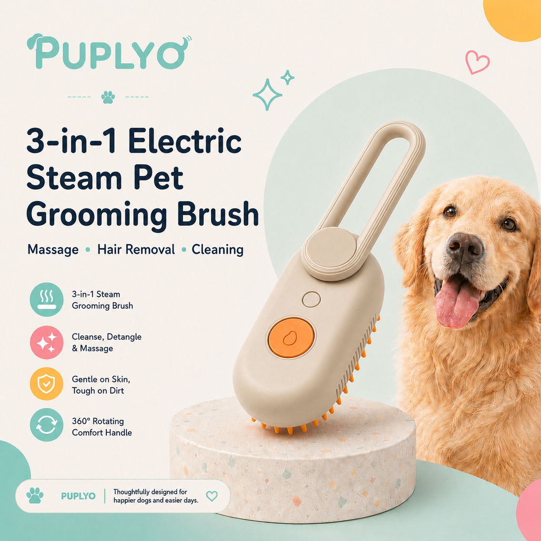 3-in-1 Steam Pet Grooming Brush