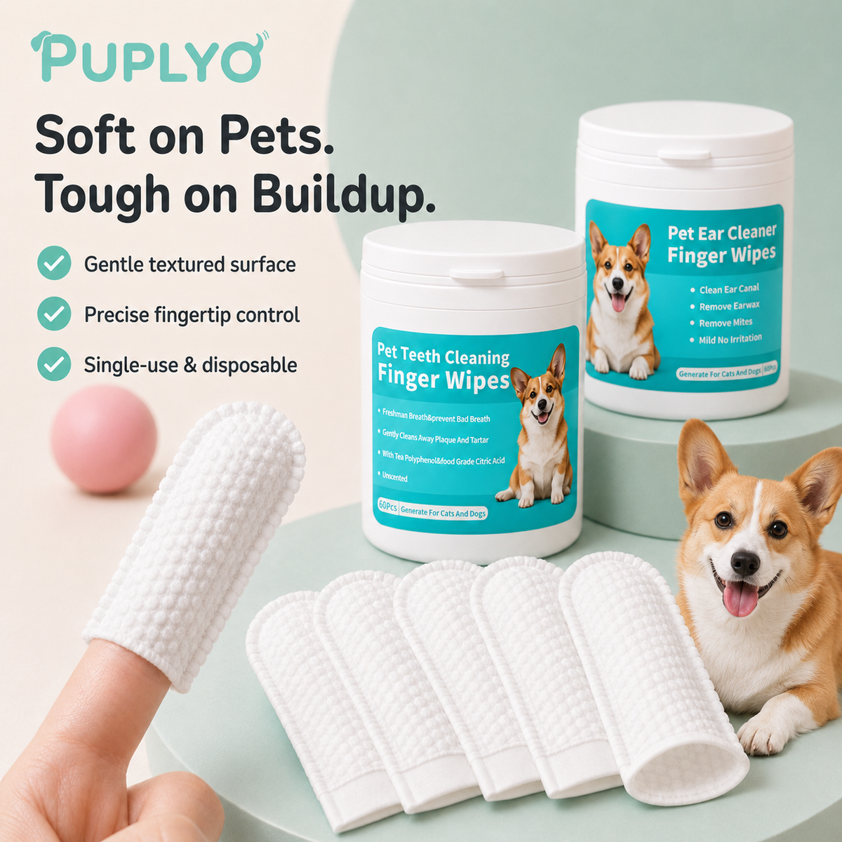 Pet Dental and Ear Finger Cleaning Wipes