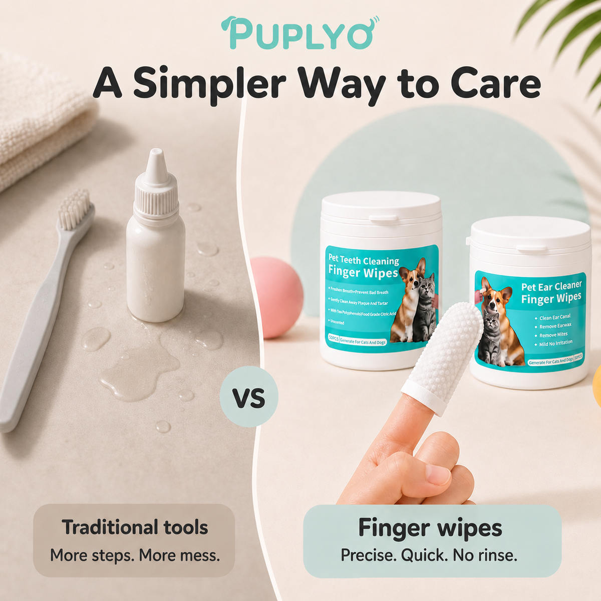 Pet Dental and Ear Finger Cleaning Wipes