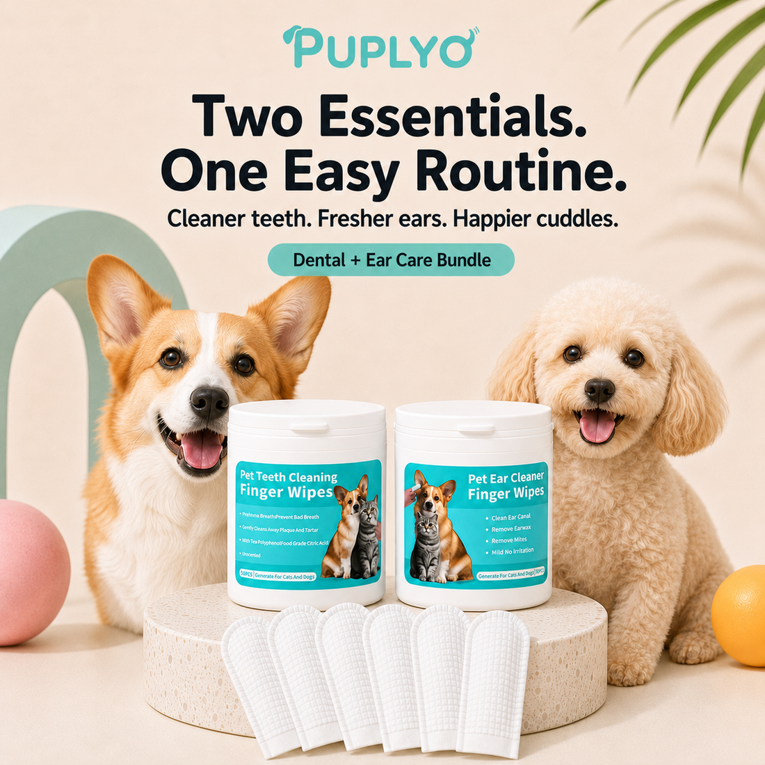 Pet Dental and Ear Finger Cleaning Wipes